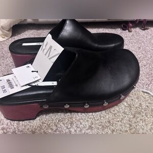 Zara Black Leather Clogs with Studded Detail